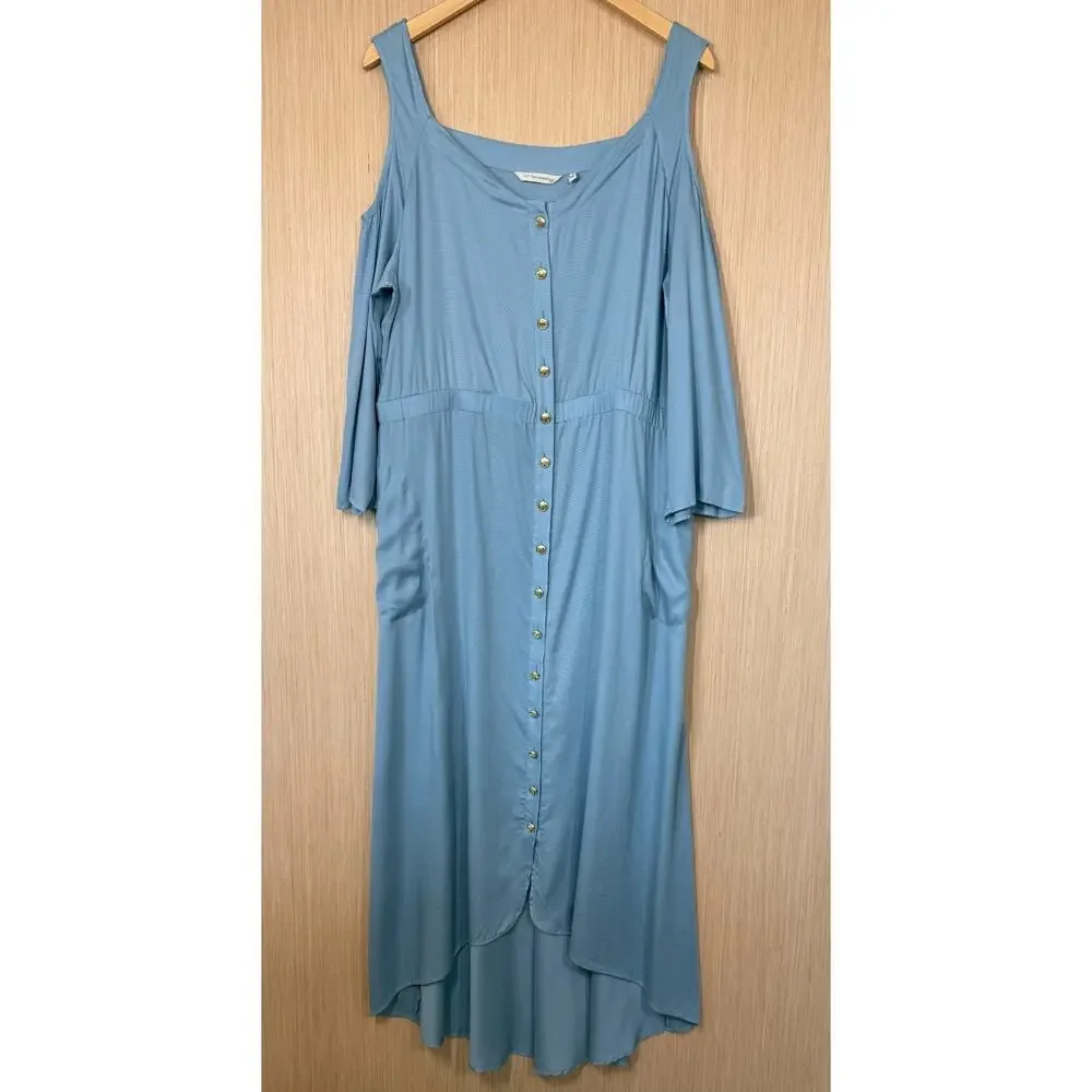 NWOT Soft Surroundings Tencel High Low Maxi Dress Size XL Button Front Pockets - Picture 2 of 12